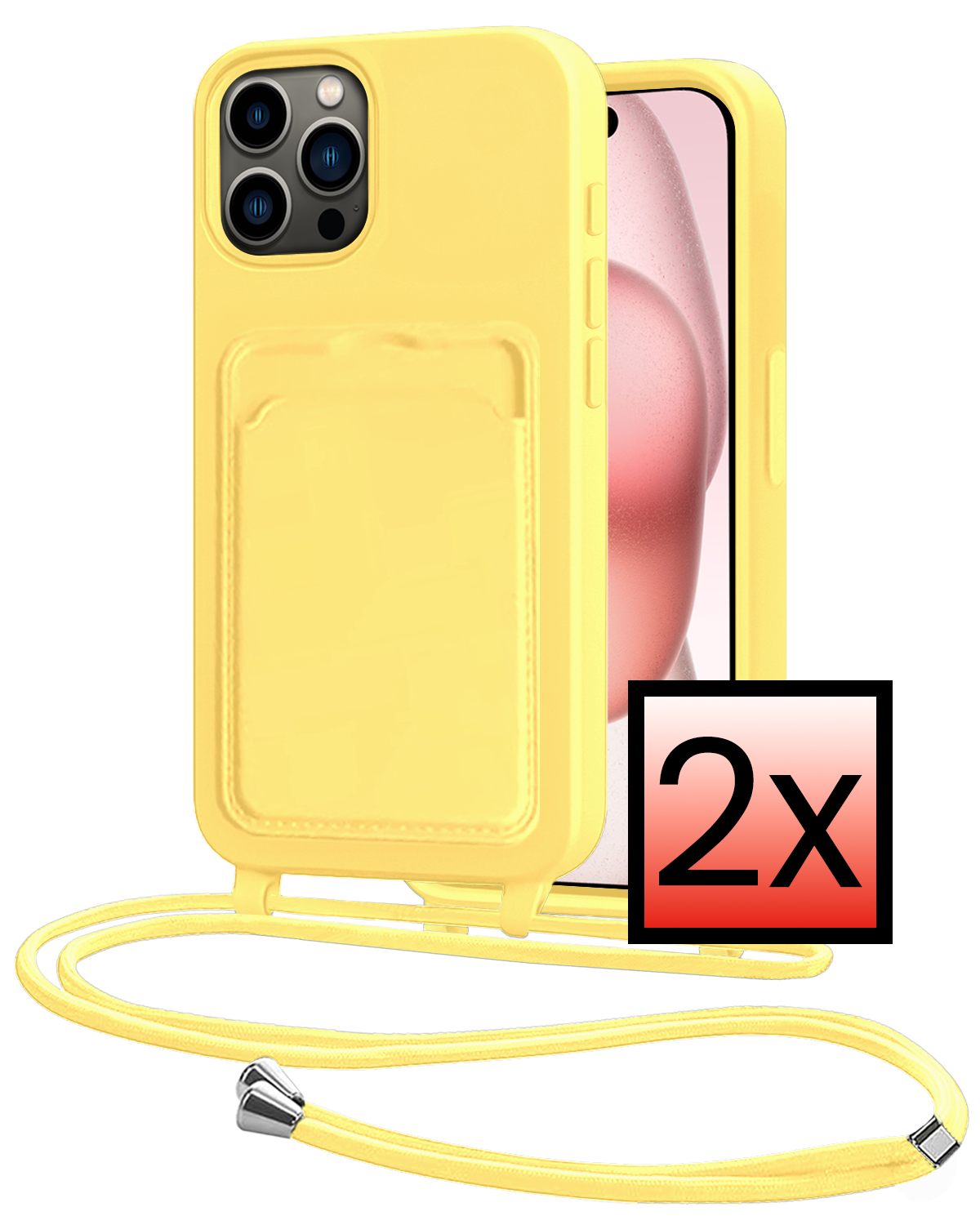 NoXx NoXx iPhone 14 Pro Max Hoesje Pashouder met Koord - Geel - 2 PACK