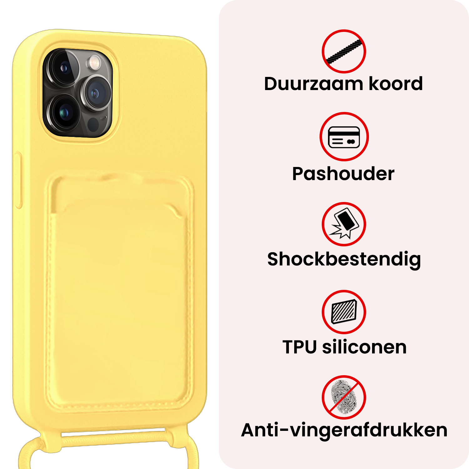 NoXx NoXx iPhone 14 Pro Max Hoesje Pashouder met Koord - Geel - 2 PACK