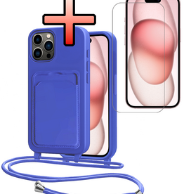 NoXx NoXx iPhone 14 Pro Max Hoesje Pashouder met Koord Met Screenprotector - Fel Blauw