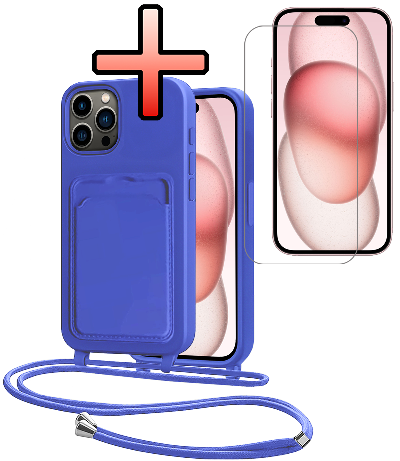 NoXx NoXx iPhone 14 Pro Max Hoesje Pashouder met Koord Met Screenprotector - Fel Blauw