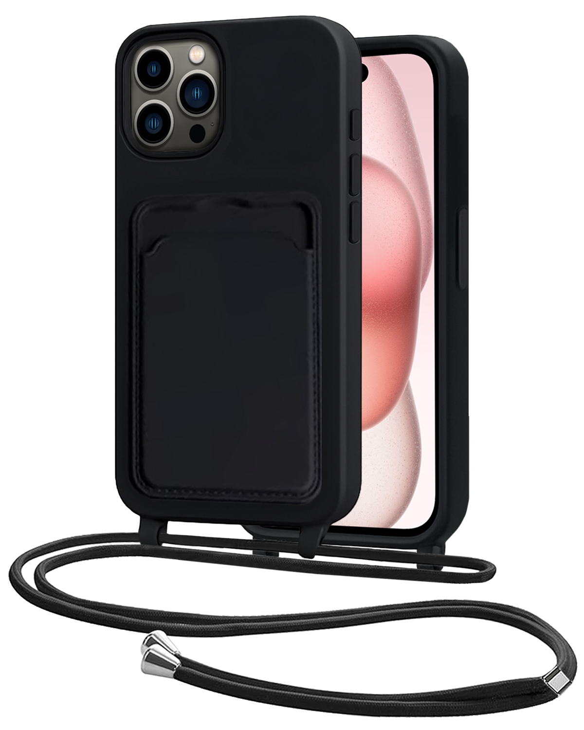 NoXx NoXx iPhone 14 Pro Hoesje Pashouder met Koord - Zwart