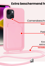 NoXx NoXx iPhone 14 Plus Hoesje Pashouder met Koord Met Screenprotector - Lichtroze