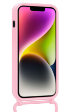 NoXx NoXx iPhone 14 Plus Hoesje Pashouder met Koord Met Screenprotector - Lichtroze
