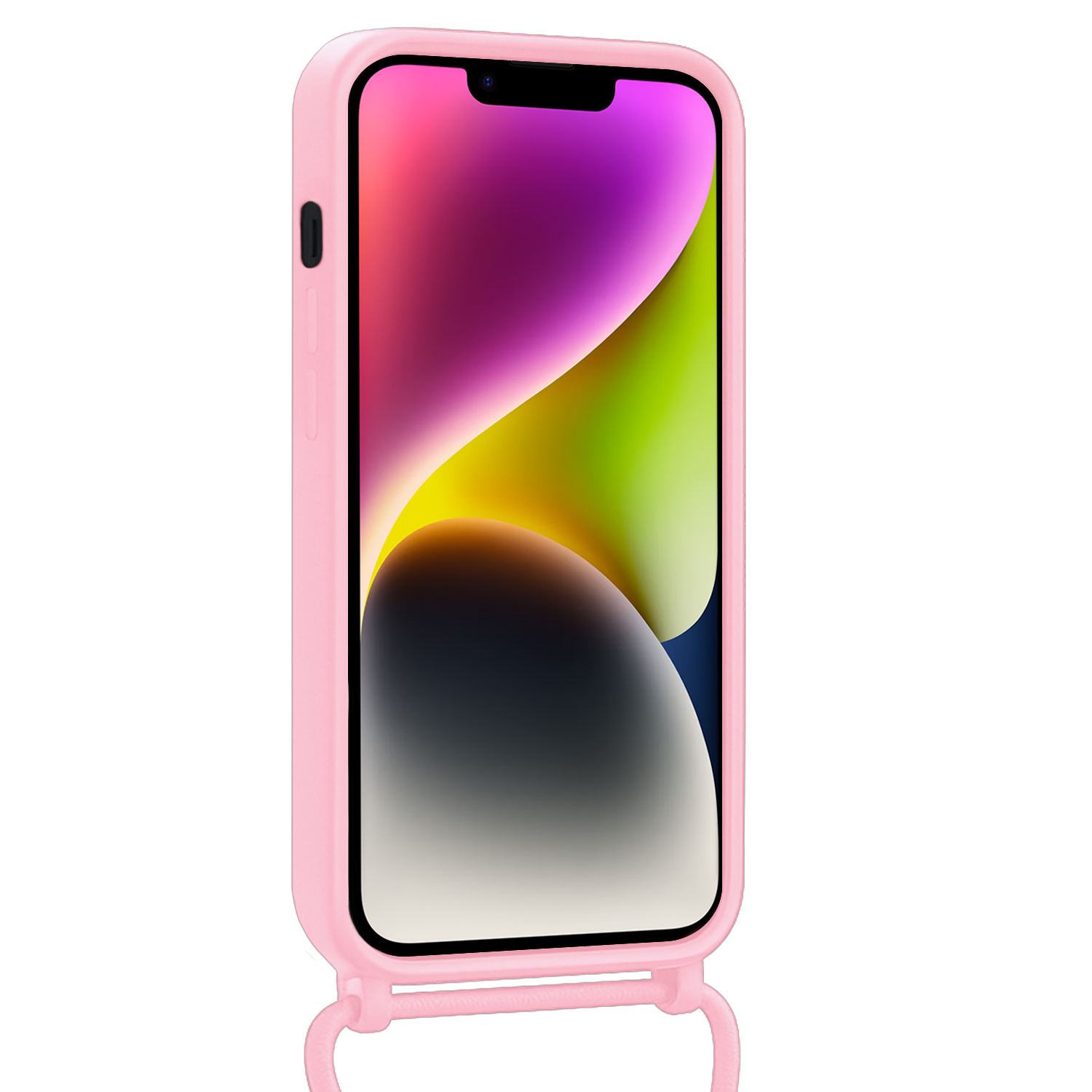 NoXx NoXx iPhone 14 Plus Hoesje Pashouder met Koord Met Screenprotector - Lichtroze