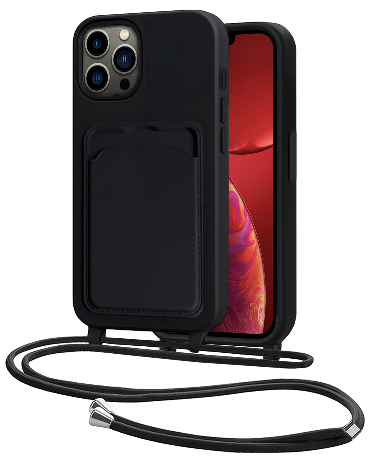 NoXx NoXx iPhone 13 Pro Max Hoesje Pashouder met Koord - Zwart