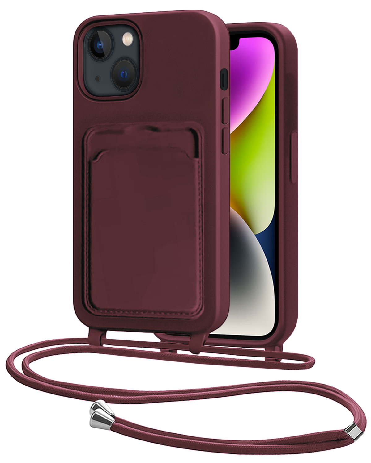 NoXx NoXx iPhone 13 Hoesje Pashouder met Koord - Aubergine
