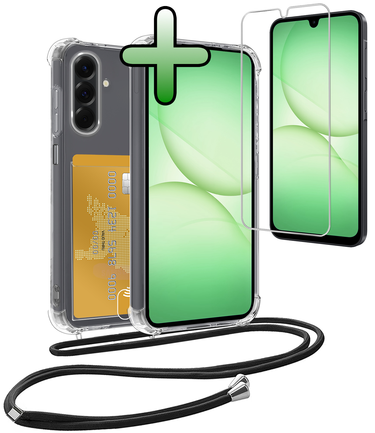 BASEY. BASEY. Samsung Galaxy A17 Hoesje Pashouder met Koord Met Screenprotector