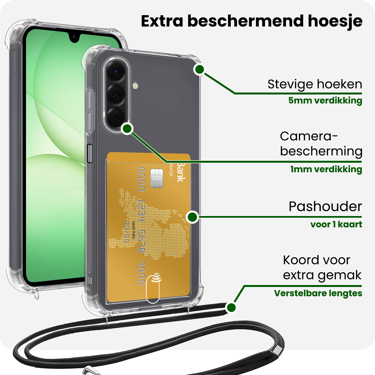 BASEY. BASEY. Samsung Galaxy A17 Hoesje Pashouder met Koord Met Screenprotector