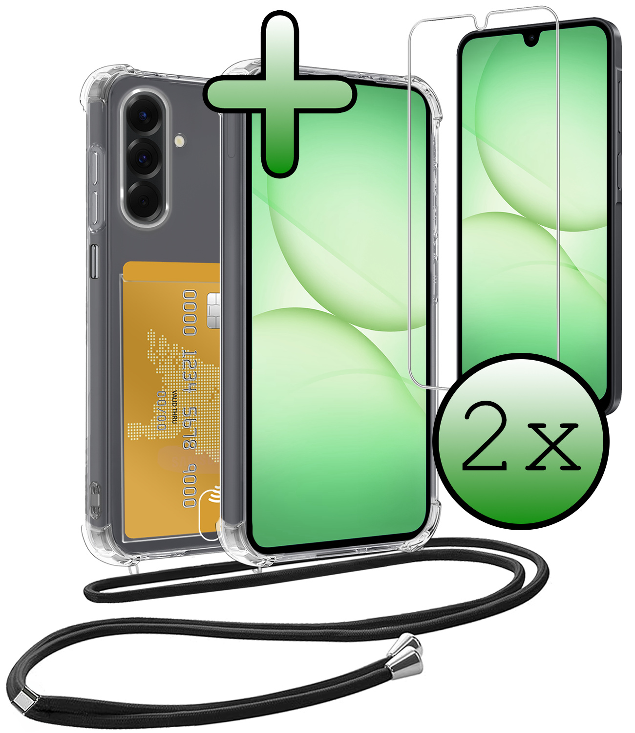 BASEY. BASEY. Samsung Galaxy A17 Hoesje Pashouder met Koord Met 2x Screenprotector