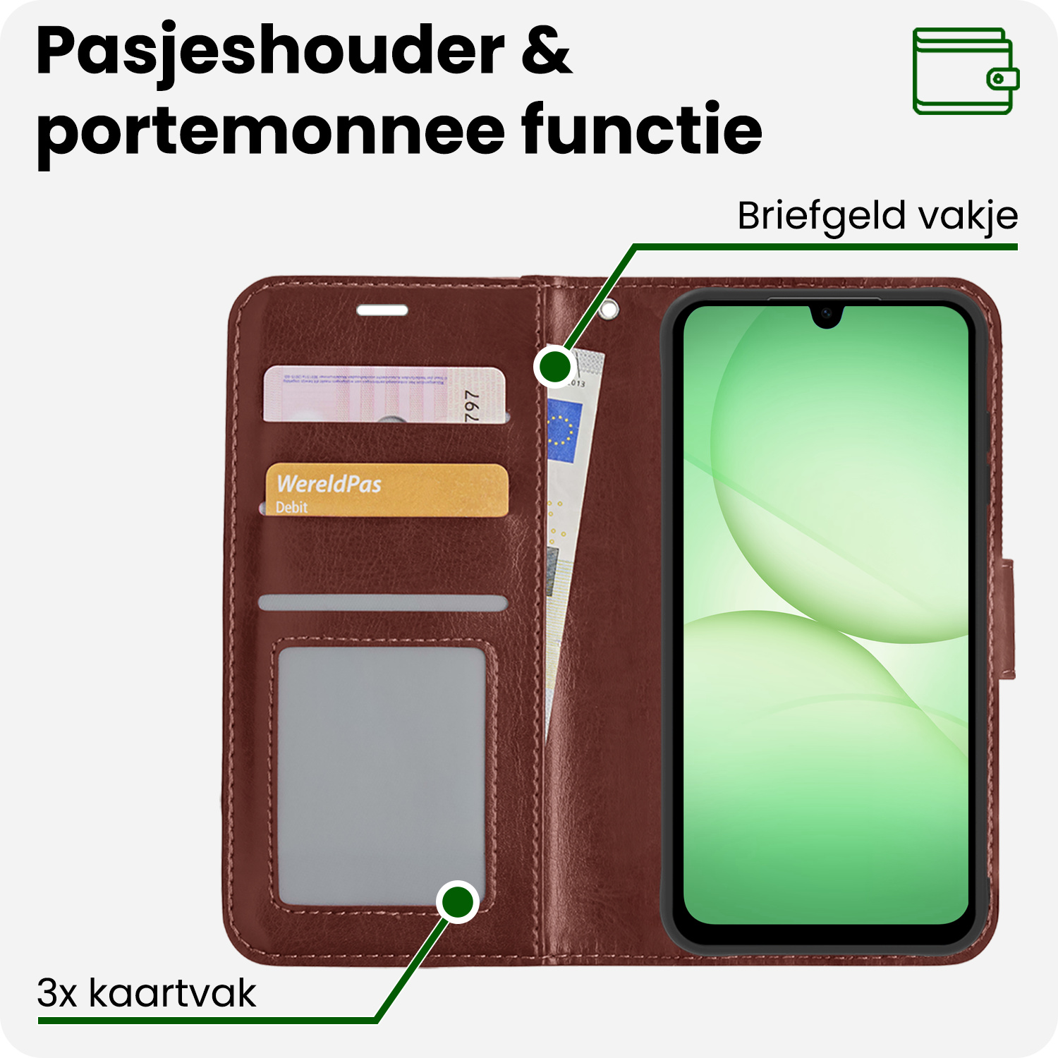 BASEY. BASEY. Samsung Galaxy A17 Hoesje Bookcase Met Screenprotector - Bruin