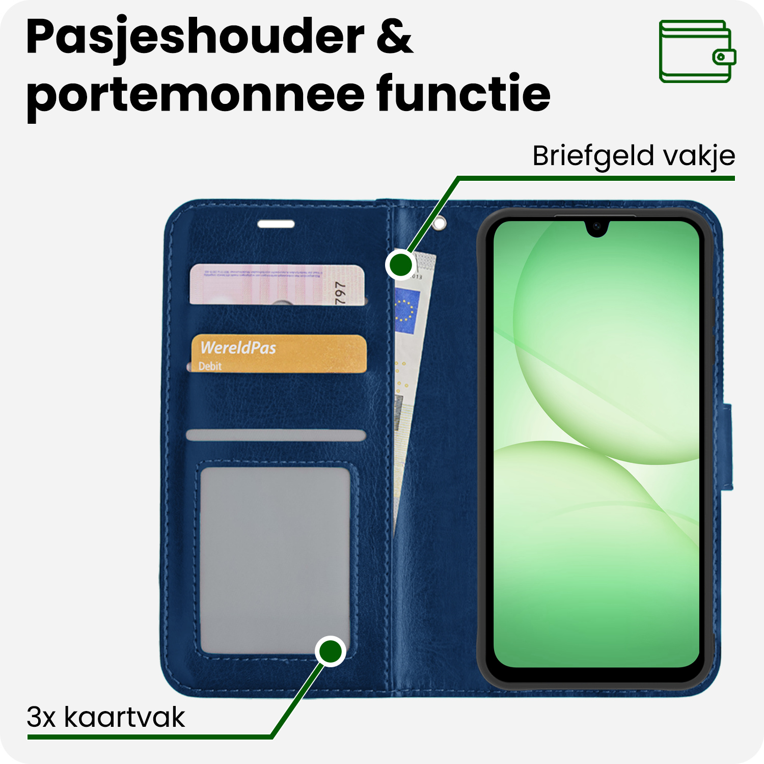 BASEY. BASEY. Samsung Galaxy A17 Hoesje Bookcase Met Screenprotector - Donkerblauw