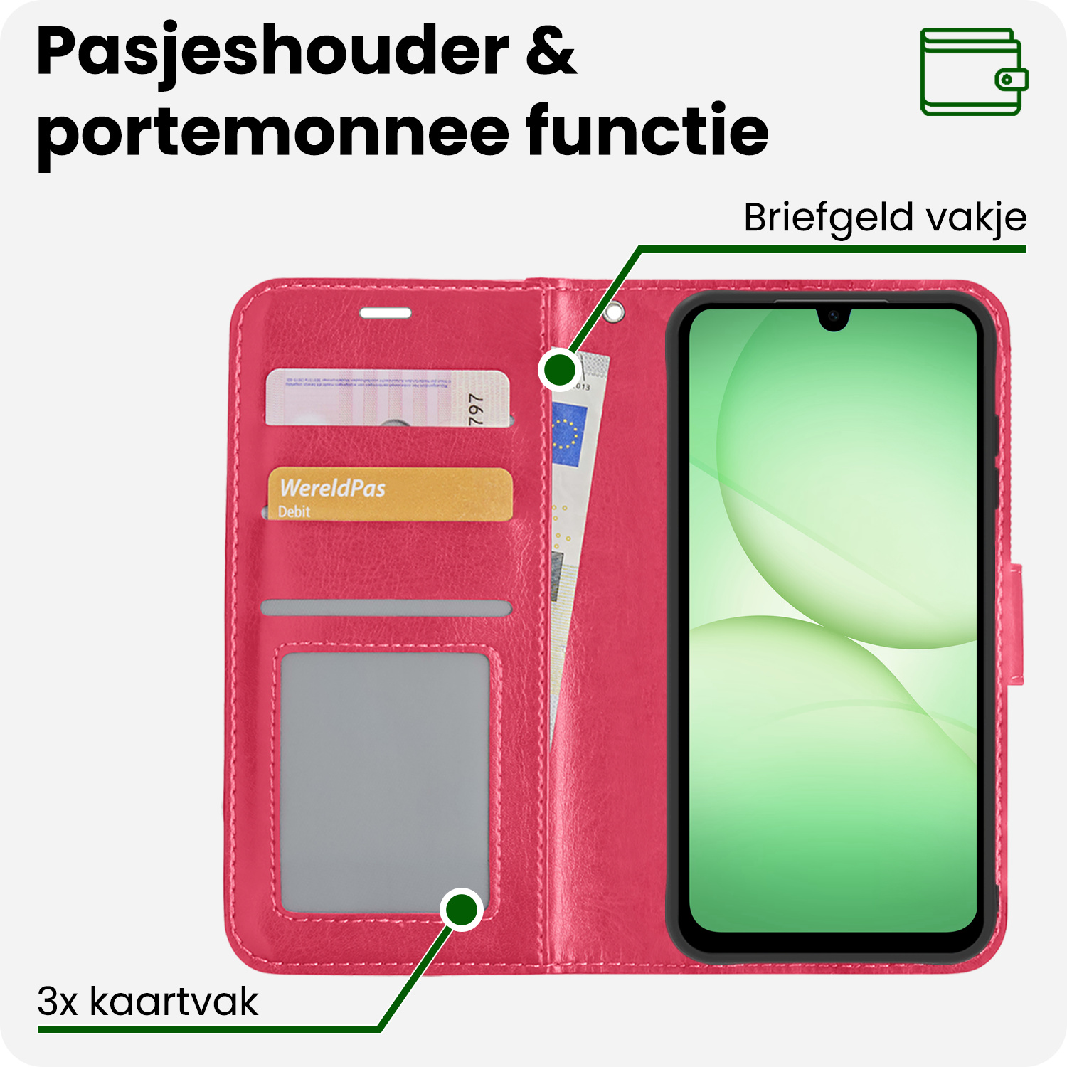 BASEY. BASEY. Samsung Galaxy A17 Hoesje Bookcase Met Screenprotector - Donkerroze