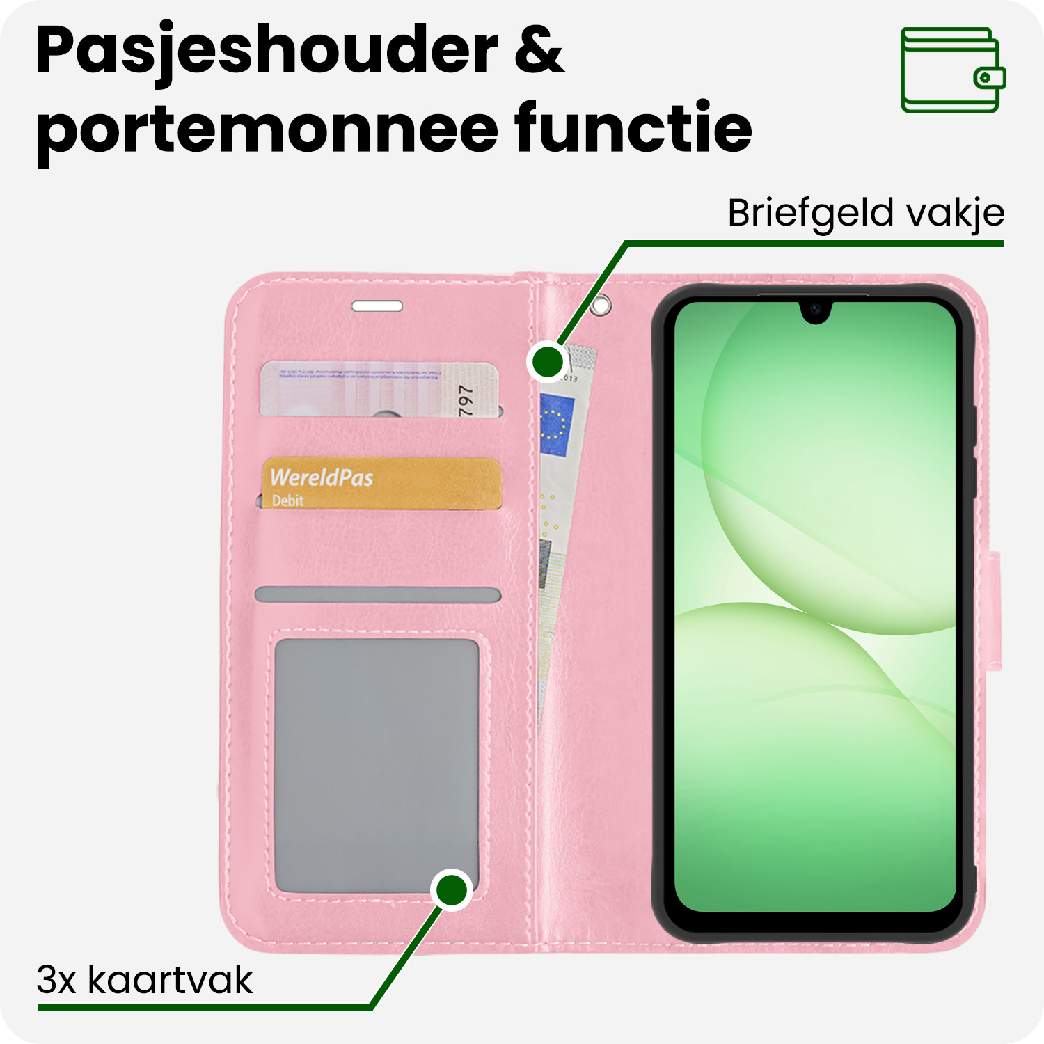 BASEY. BASEY. Samsung Galaxy A17 Hoesje Bookcase Met Screenprotector - Lichtroze