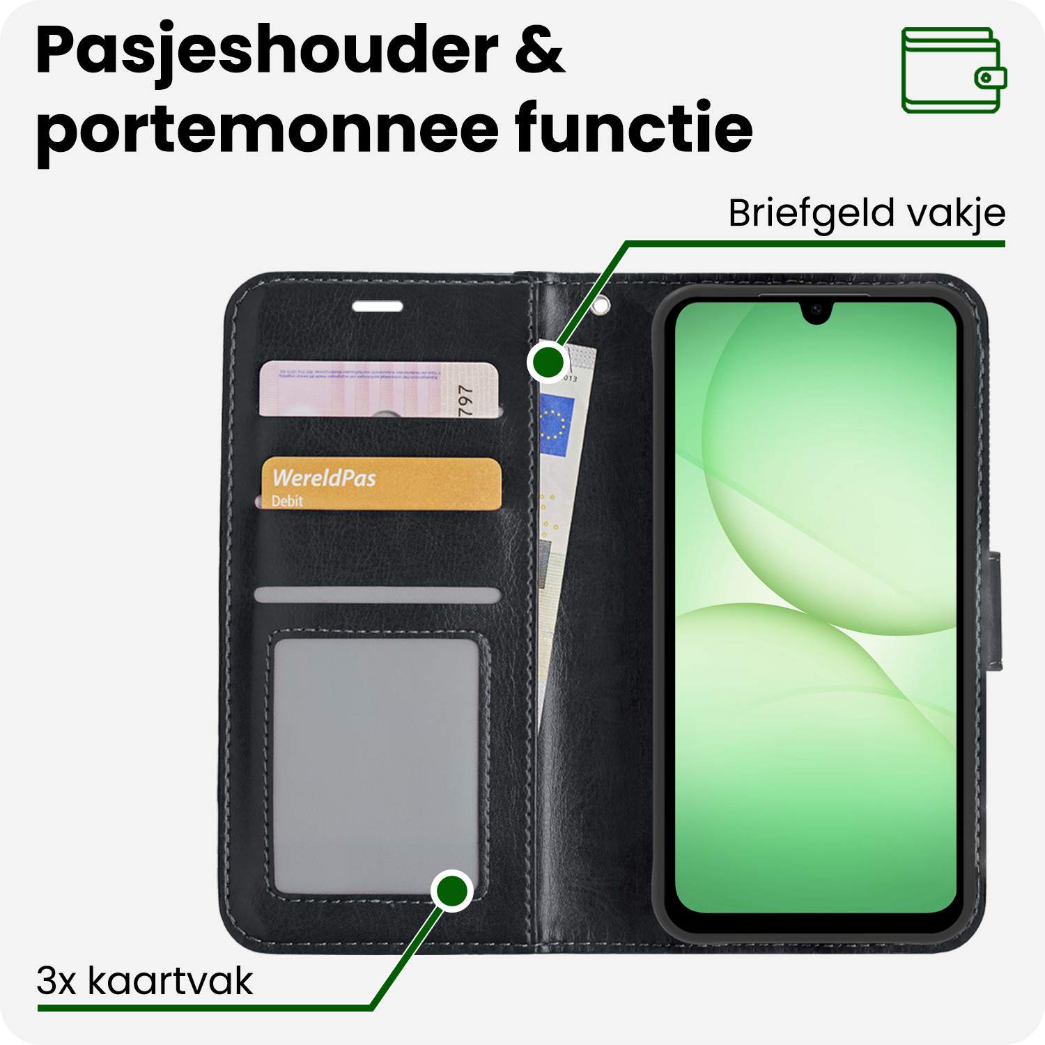 BASEY. BASEY. Samsung Galaxy A17 Hoesje Bookcase Met Screenprotector - Zwart