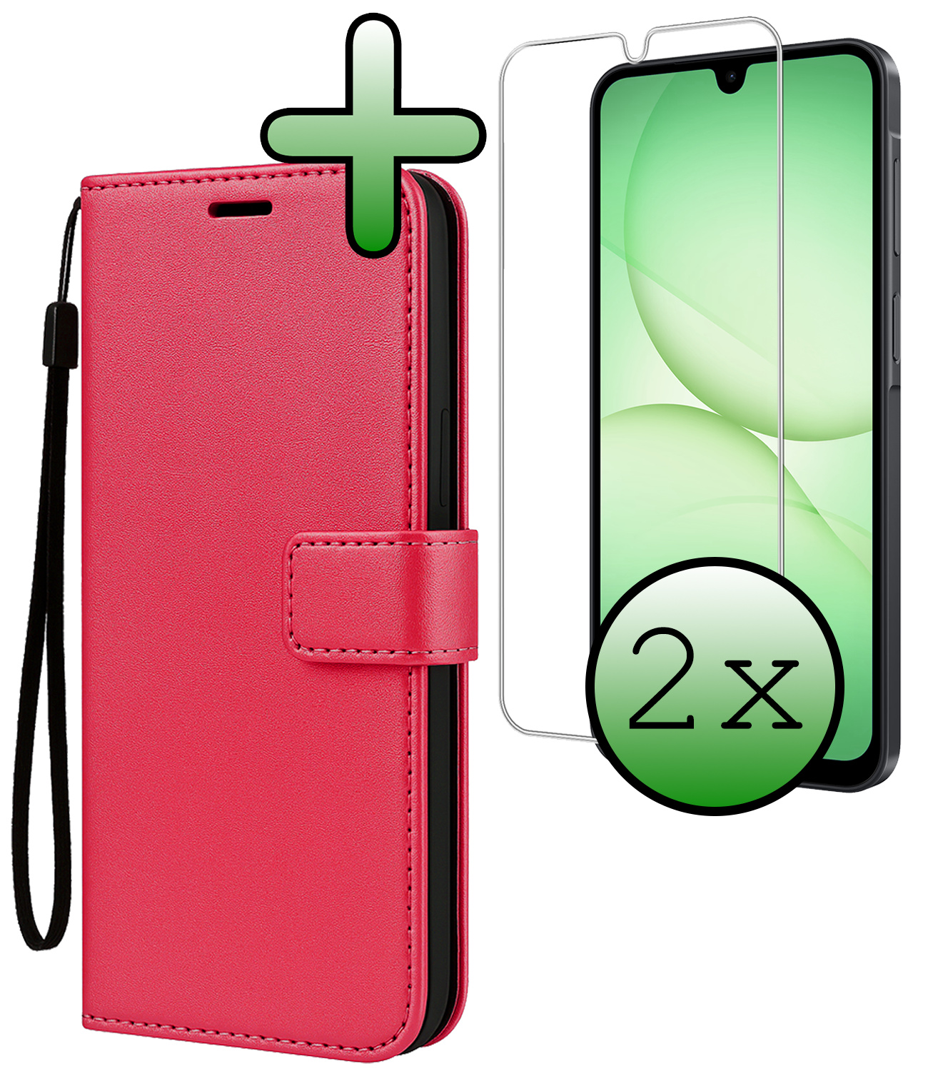 BASEY. BASEY. Samsung Galaxy A17 Hoesje Bookcase Met 2x Screenprotector - Donkerroze