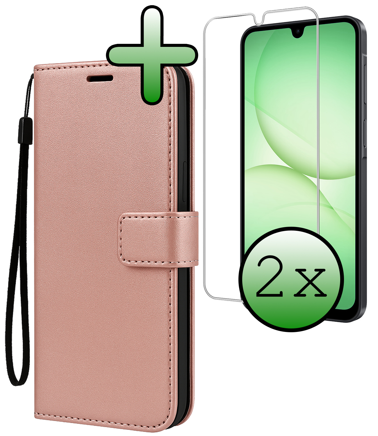 BASEY. BASEY. Samsung Galaxy A17 Hoesje Bookcase Met 2x Screenprotector - Rose Goud