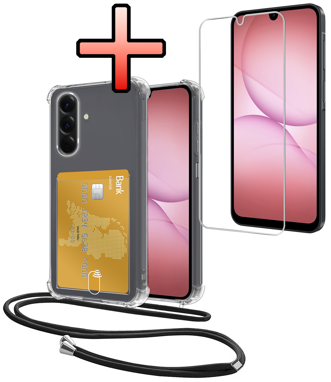 NoXx NoXx Samsung Galaxy A17 Hoesje Pashouder met Koord Met Screenprotector