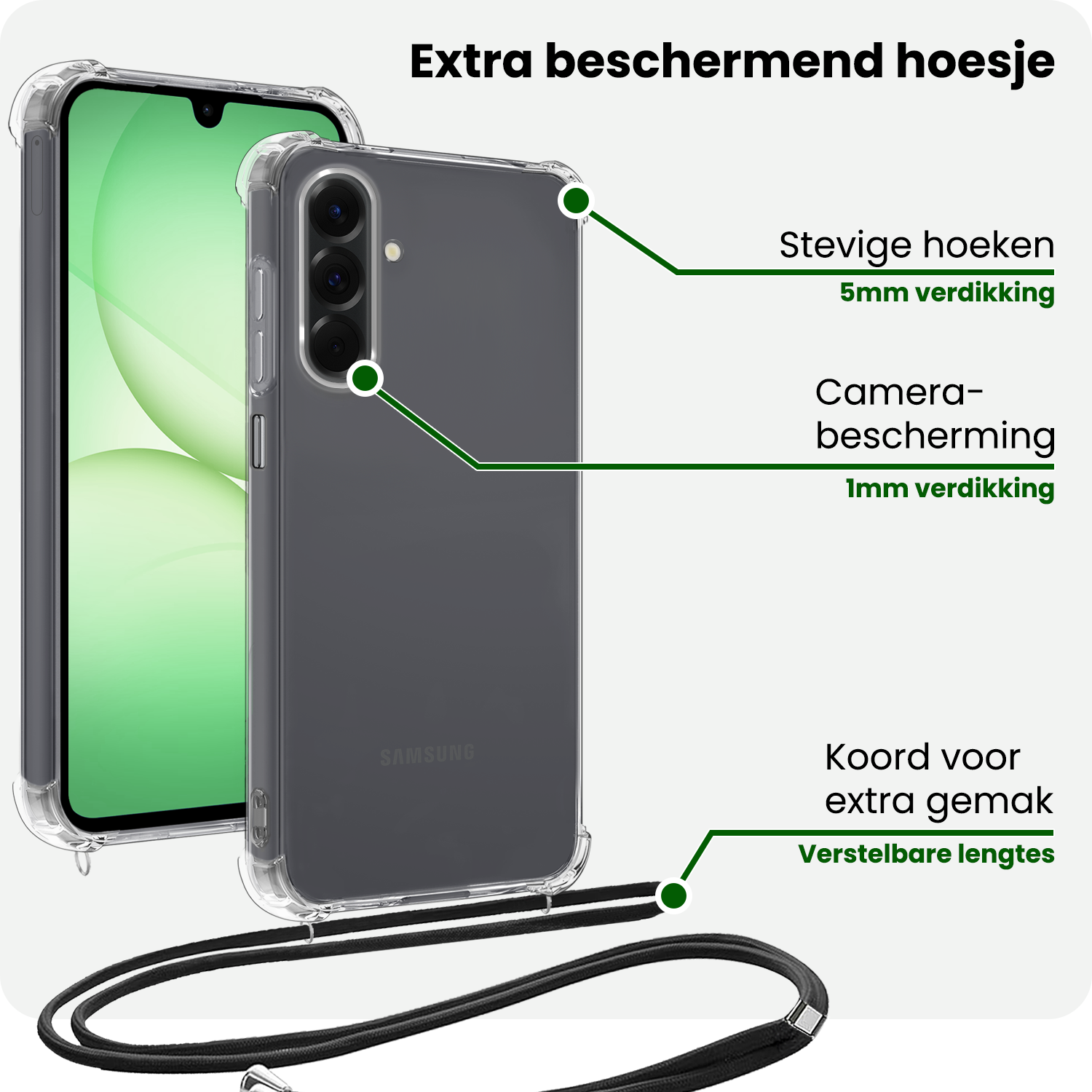 BASEY. BASEY. Samsung Galaxy A17 Hoesje Transparant Shockproof Met Zwart Koord