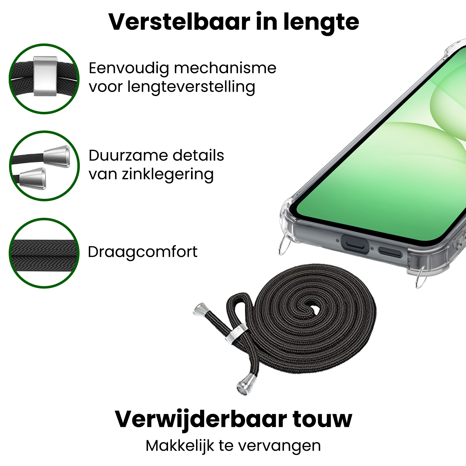 BASEY. BASEY. Samsung Galaxy A17 Hoesje Transparant Shockproof Met Zwart Koord