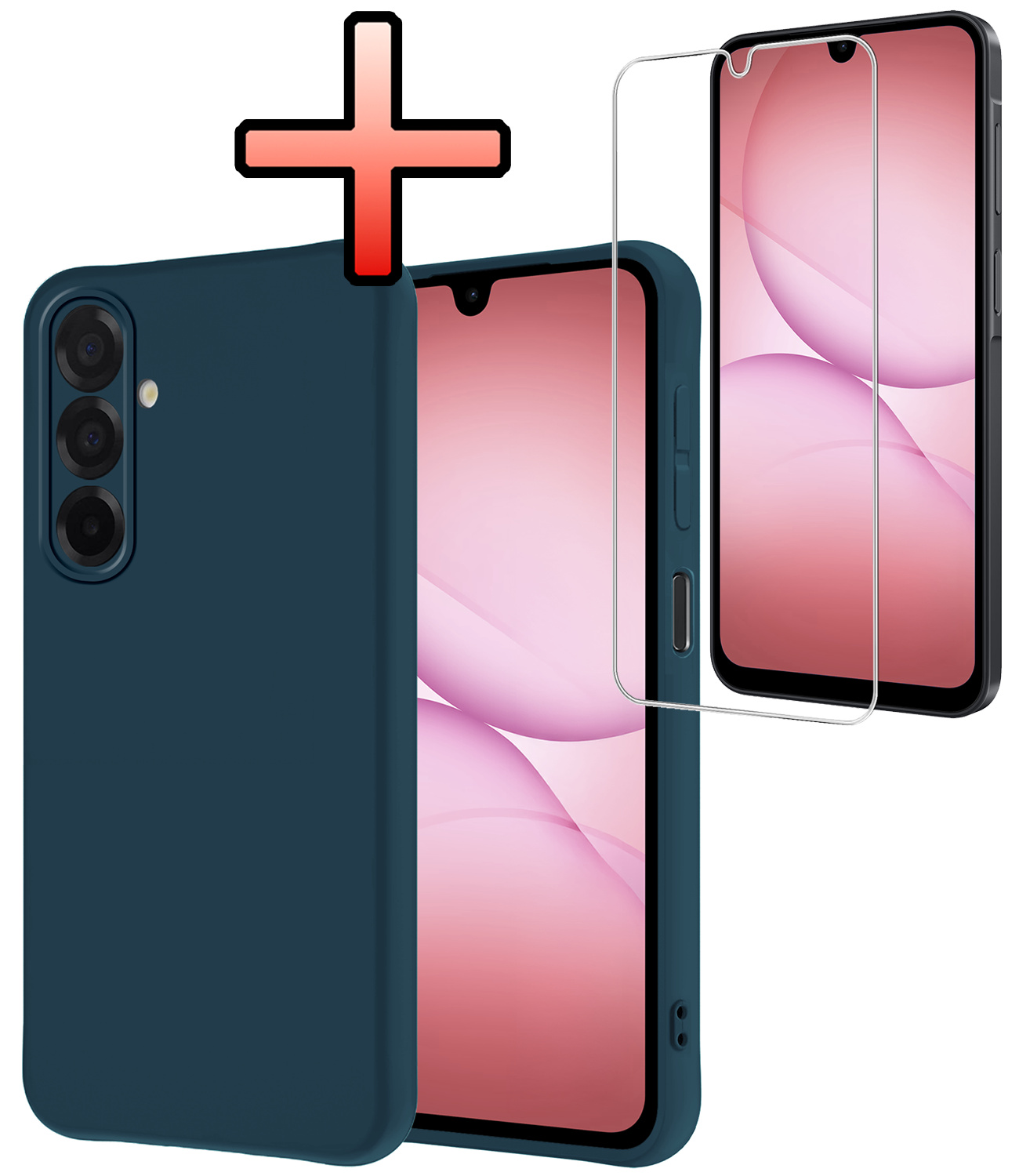 NoXx NoXx Samsung Galaxy A17 Hoesje Siliconen Met Screenprotector - Donkerblauw