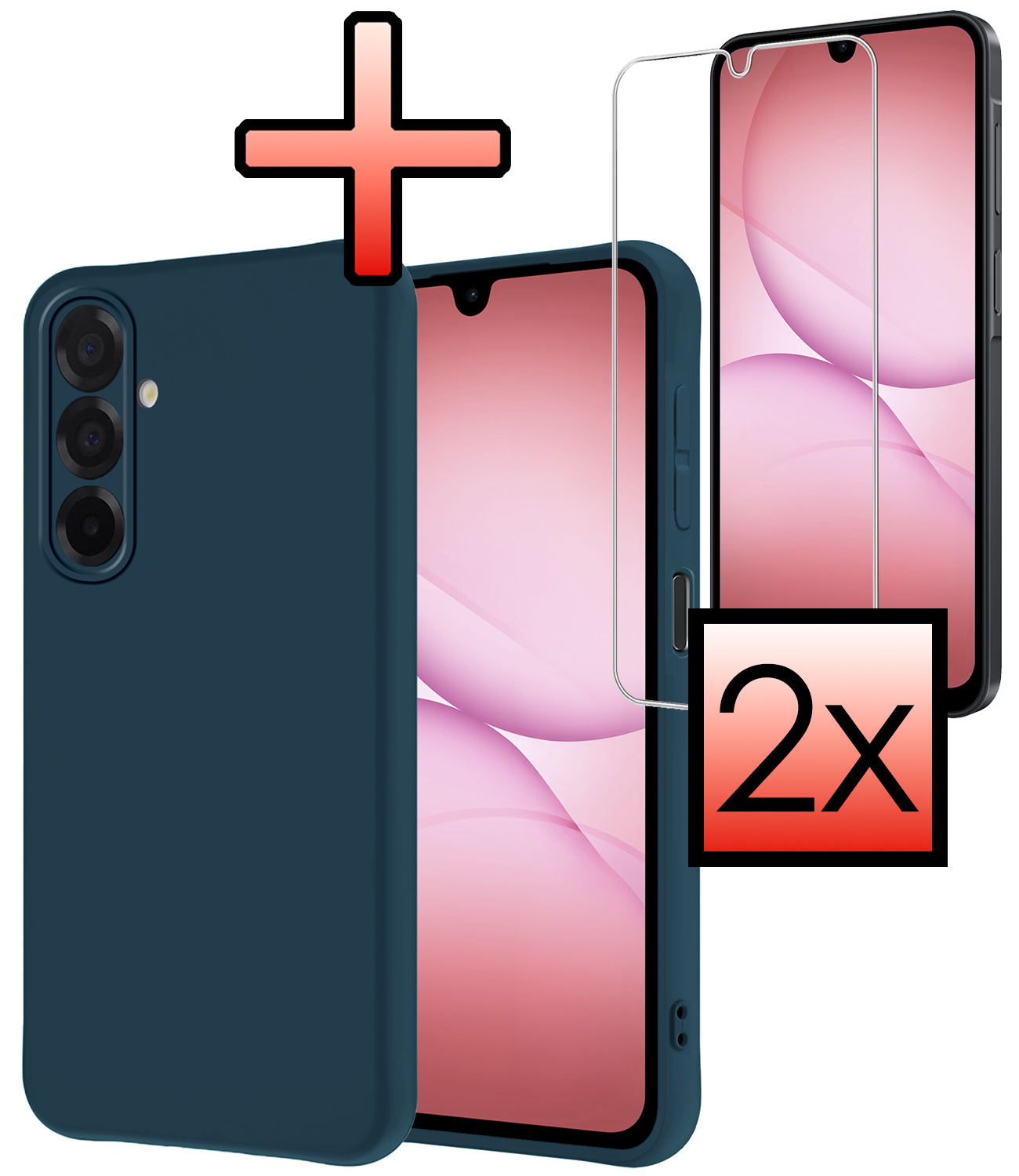 NoXx NoXx Samsung Galaxy A17 Hoesje Siliconen Met 2x Screenprotector - Donkerblauw