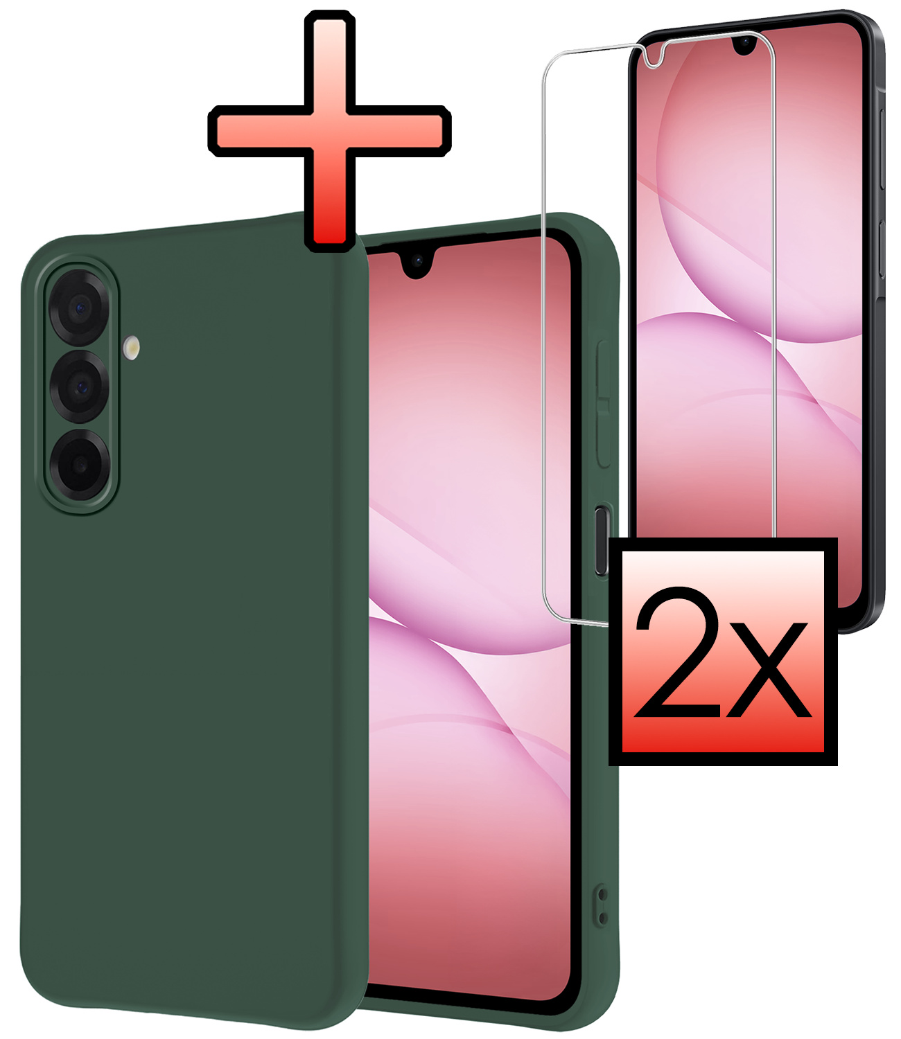 NoXx NoXx Samsung Galaxy A17 Hoesje Siliconen Met 2x Screenprotector - Donkergroen