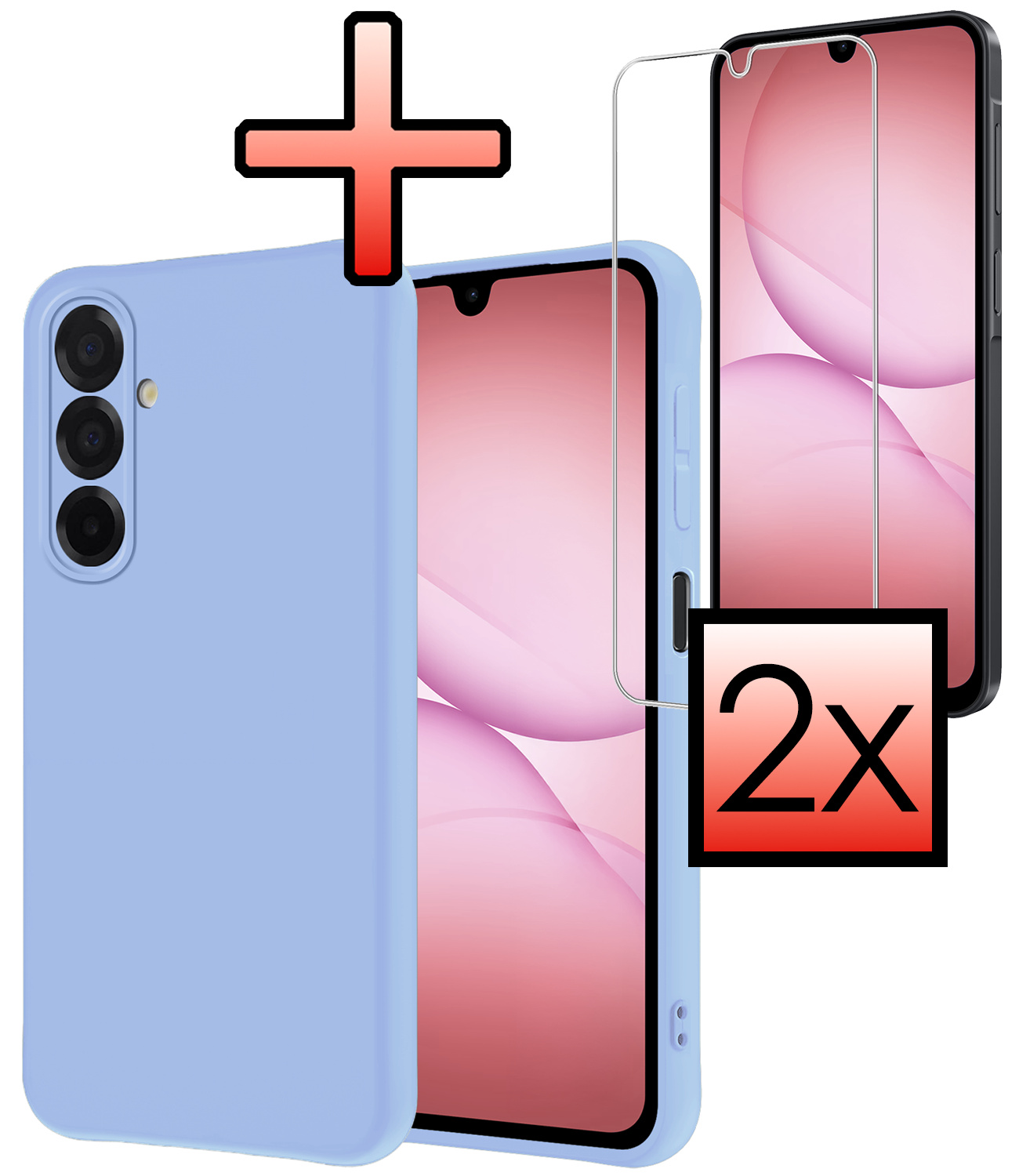 NoXx NoXx Samsung Galaxy A17 Hoesje Siliconen Met 2x Screenprotector - Lichtblauw