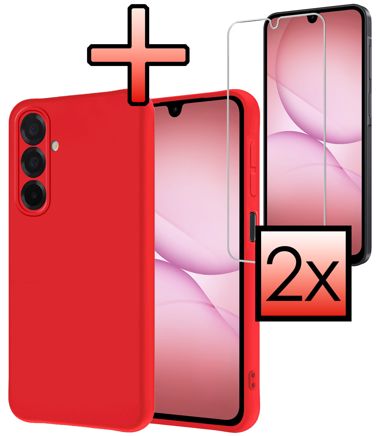 NoXx NoXx Samsung Galaxy A17 Hoesje Siliconen Met 2x Screenprotector - Rood