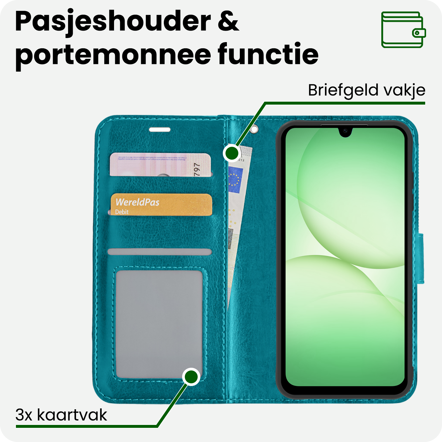 BASEY. BASEY. Samsung Galaxy A17 Hoesje Bookcase Met 2x Screenprotector - Turquoise