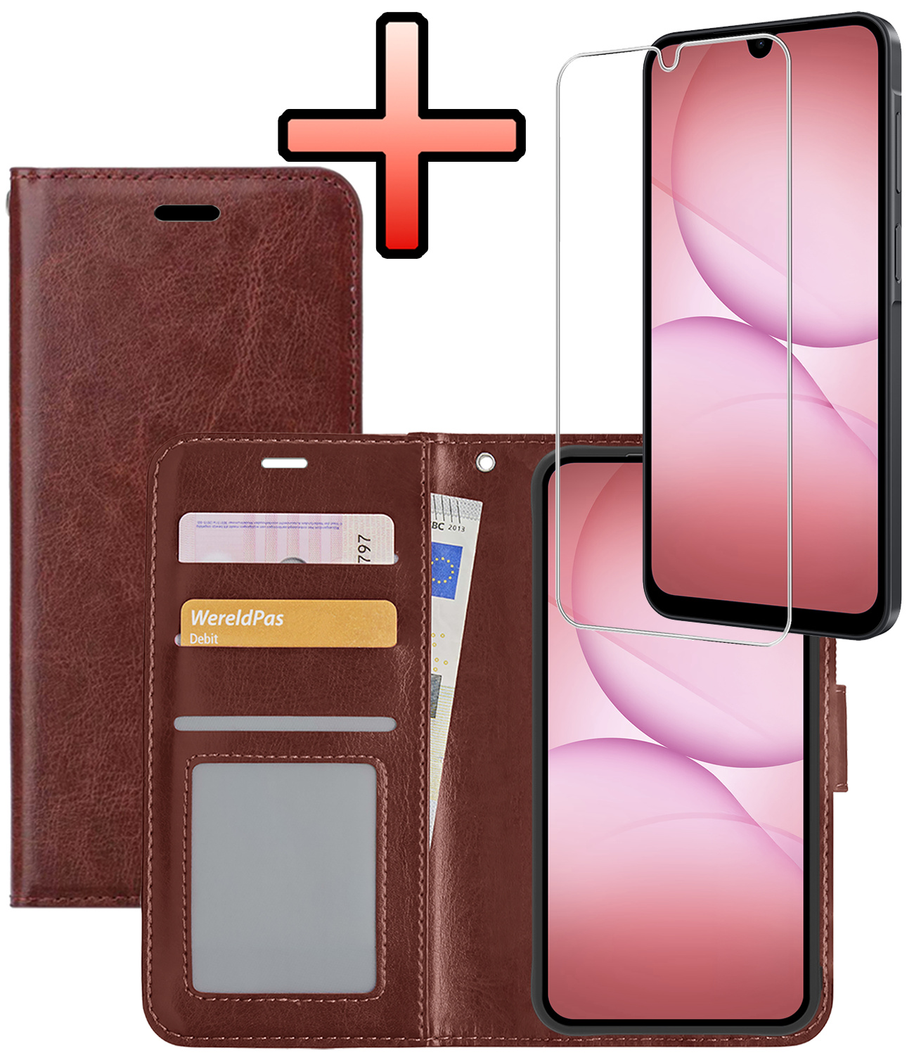 NoXx NoXx Samsung Galaxy A17 Hoesje Bookcase Met Screenprotector - Bruin