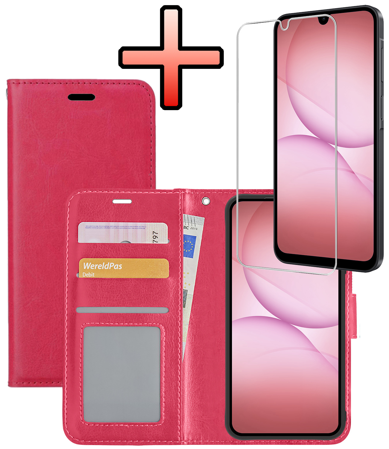 NoXx NoXx Samsung Galaxy A17 Hoesje Bookcase Met Screenprotector - Donkerroze