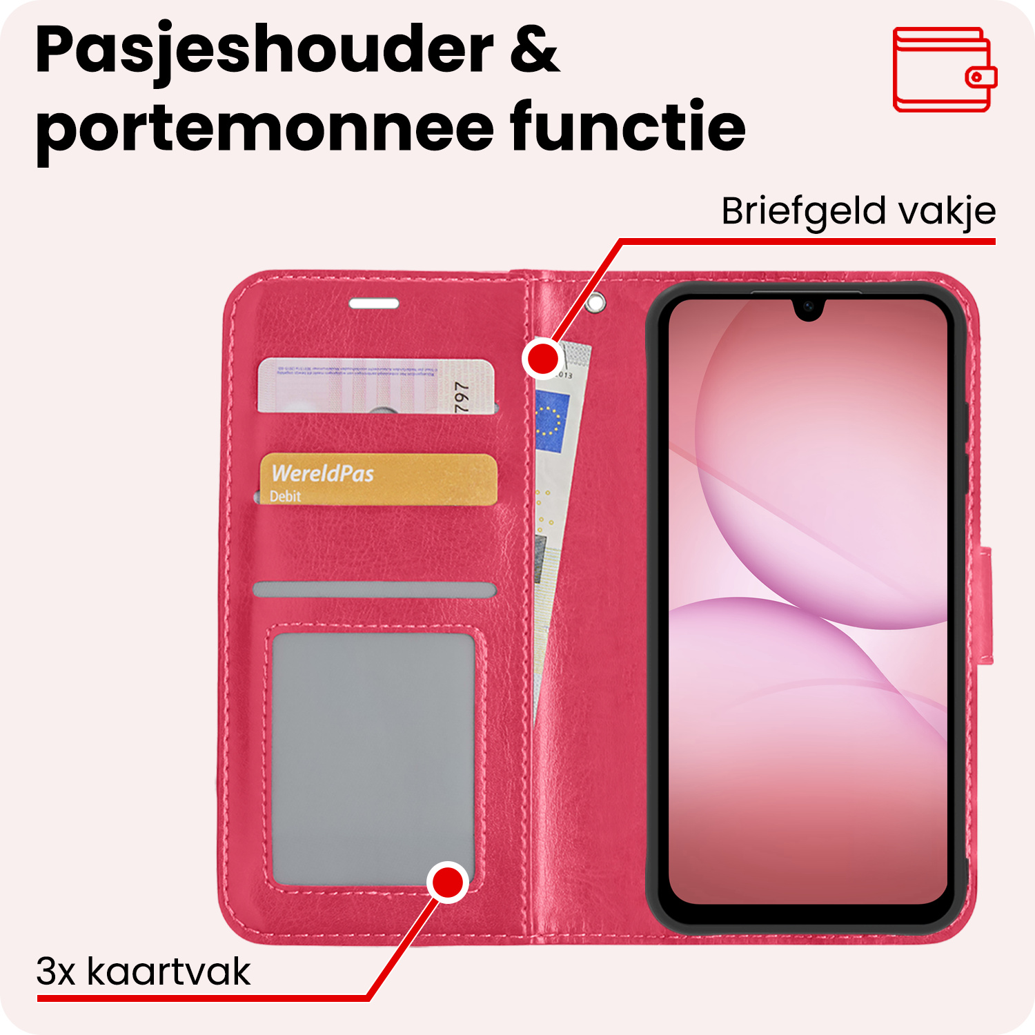NoXx NoXx Samsung Galaxy A17 Hoesje Bookcase Met Screenprotector - Donkerroze