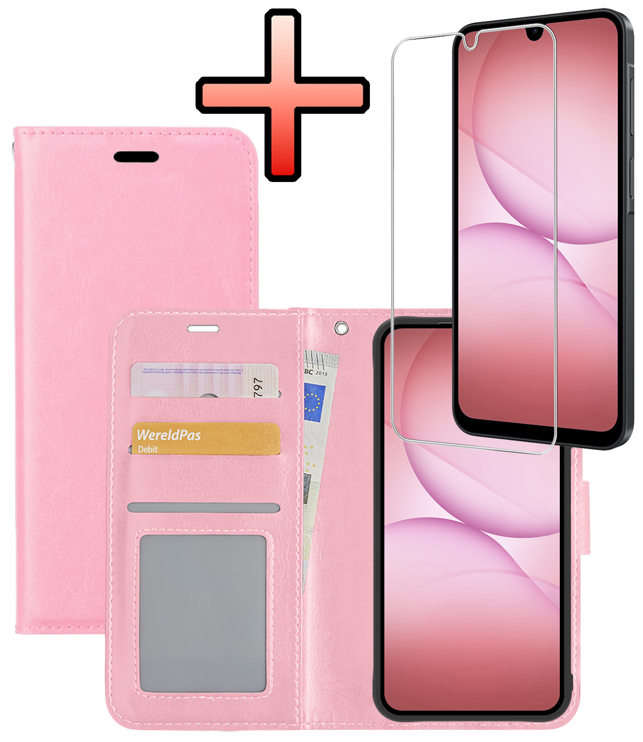 NoXx NoXx Samsung Galaxy A17 Hoesje Bookcase Met Screenprotector - Lichtroze