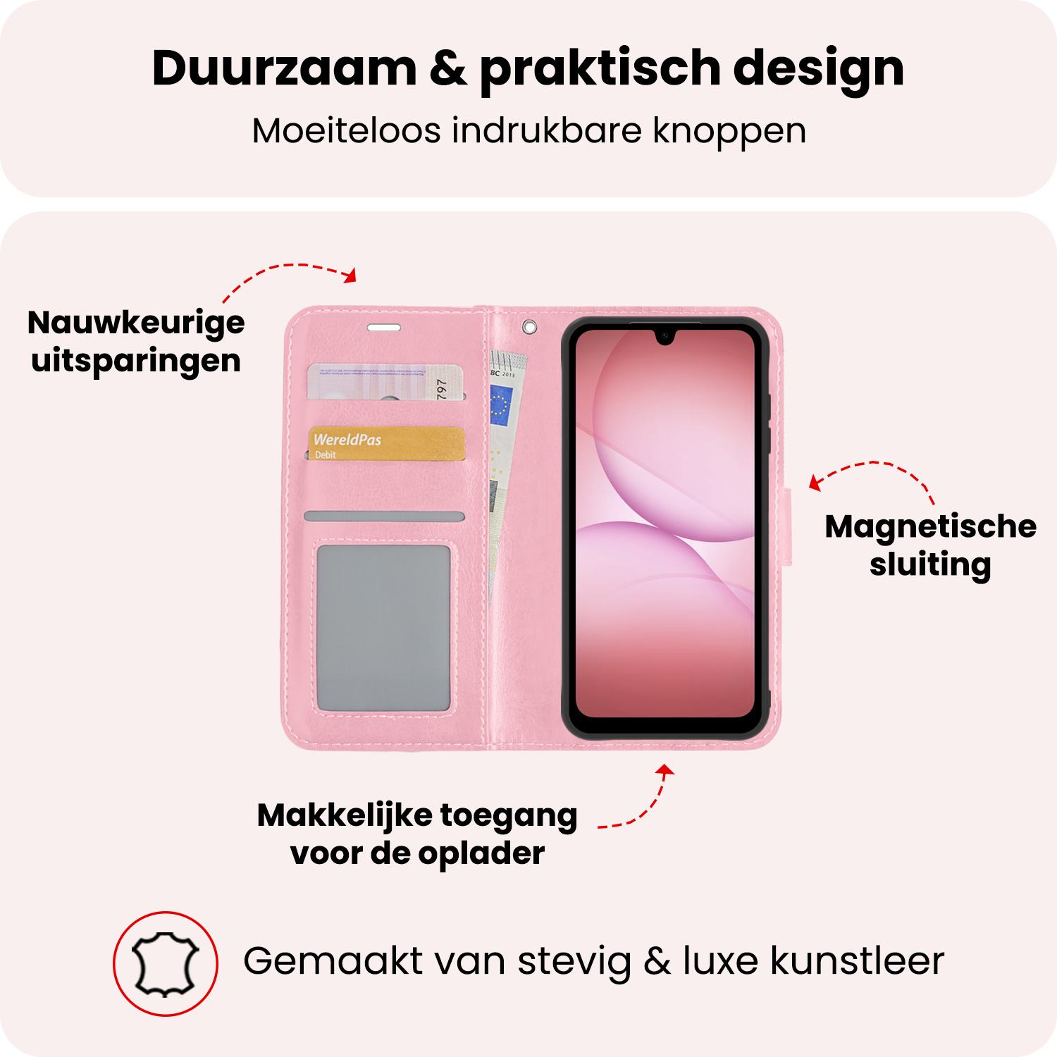 NoXx NoXx Samsung Galaxy A17 Hoesje Bookcase Met Screenprotector - Lichtroze