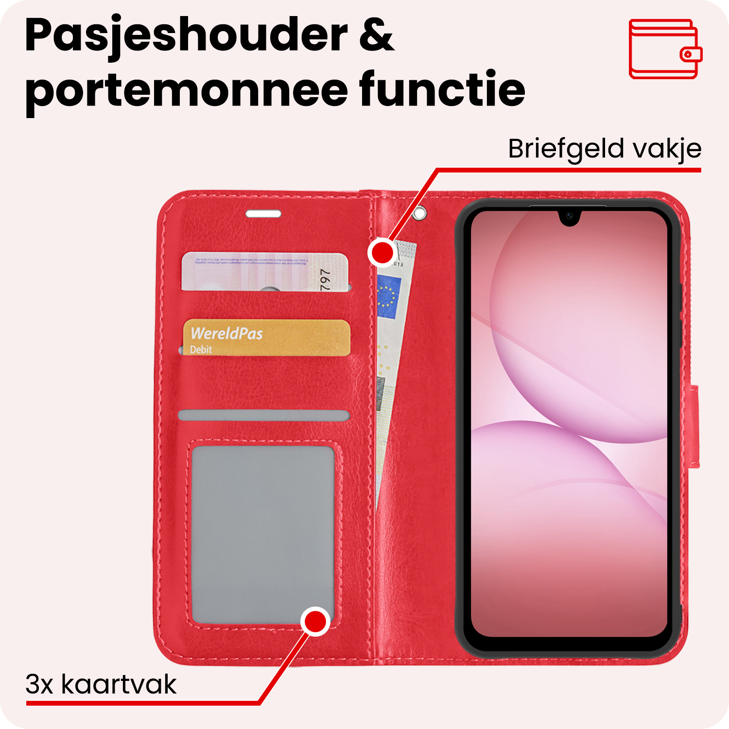 NoXx NoXx Samsung Galaxy A17 Hoesje Bookcase Met Screenprotector - Rood