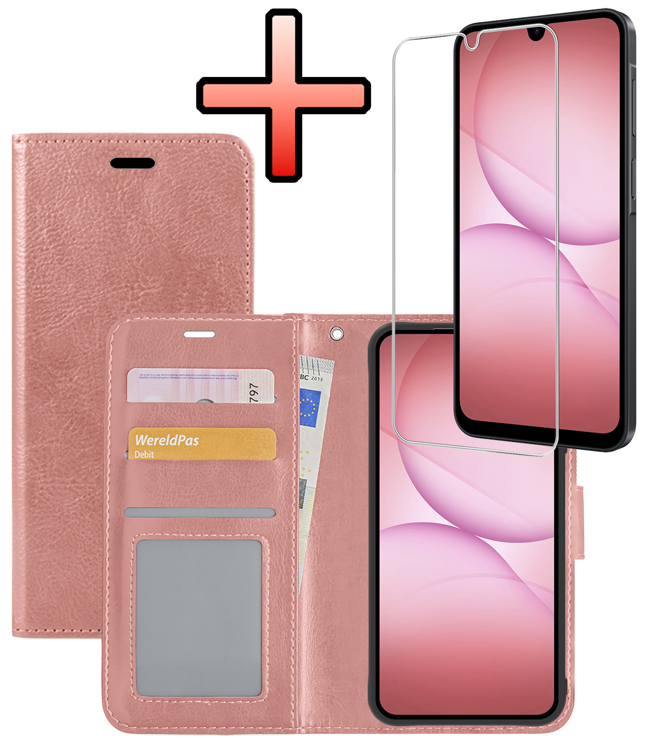 NoXx NoXx Samsung Galaxy A17 Hoesje Bookcase Met Screenprotector - Rose Goud