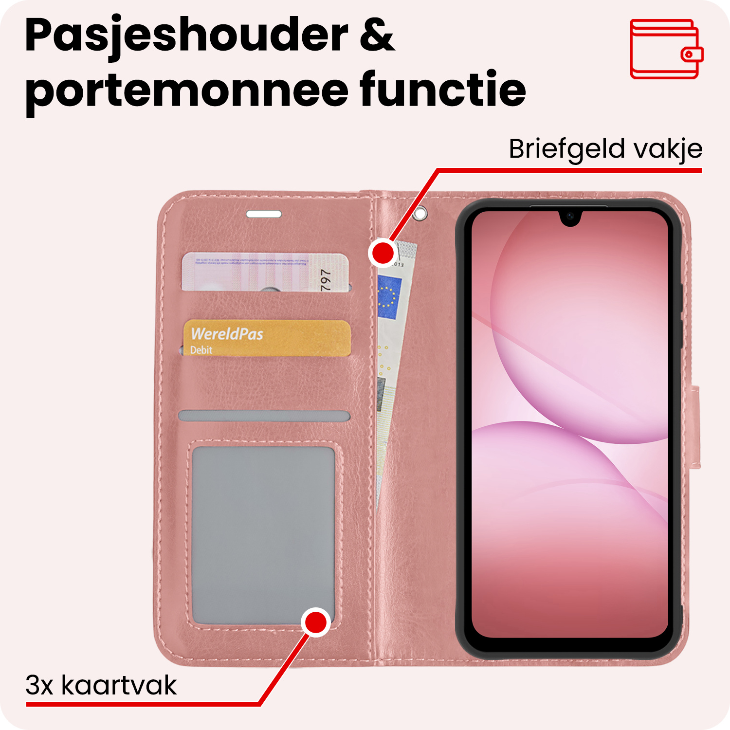 NoXx NoXx Samsung Galaxy A17 Hoesje Bookcase Met Screenprotector - Rose Goud