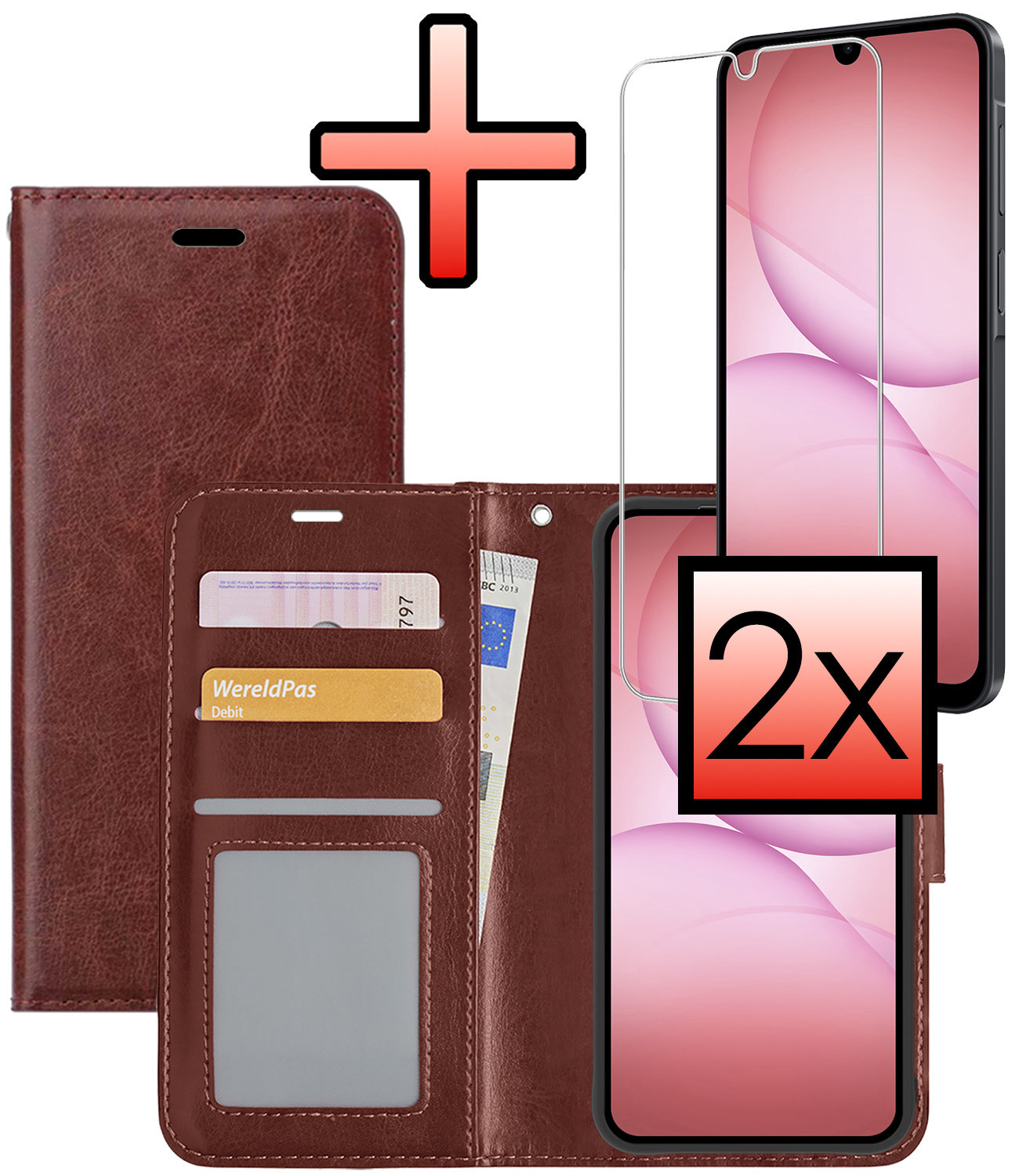 NoXx NoXx Samsung Galaxy A17 Hoesje Bookcase Met 2x Screenprotector - Bruin