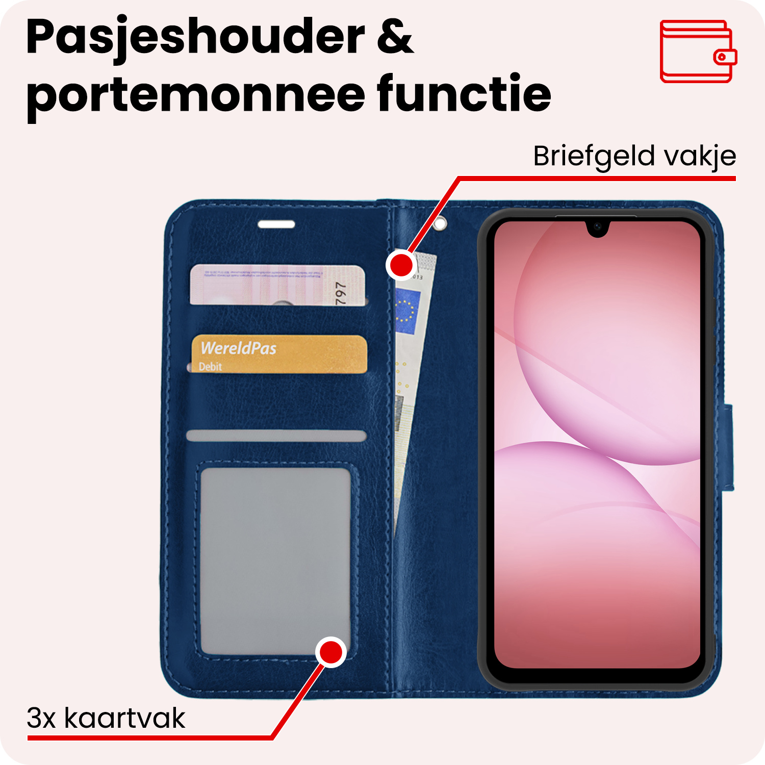 NoXx NoXx Samsung Galaxy A17 Hoesje Bookcase Met 2x Screenprotector - Donkerblauw