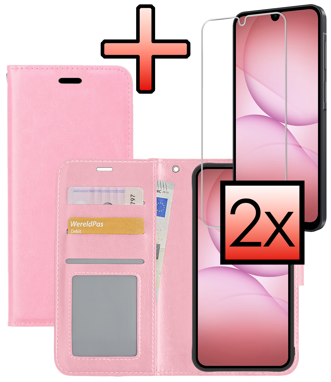 NoXx NoXx Samsung Galaxy A17 Hoesje Bookcase Met 2x Screenprotector - Lichtroze