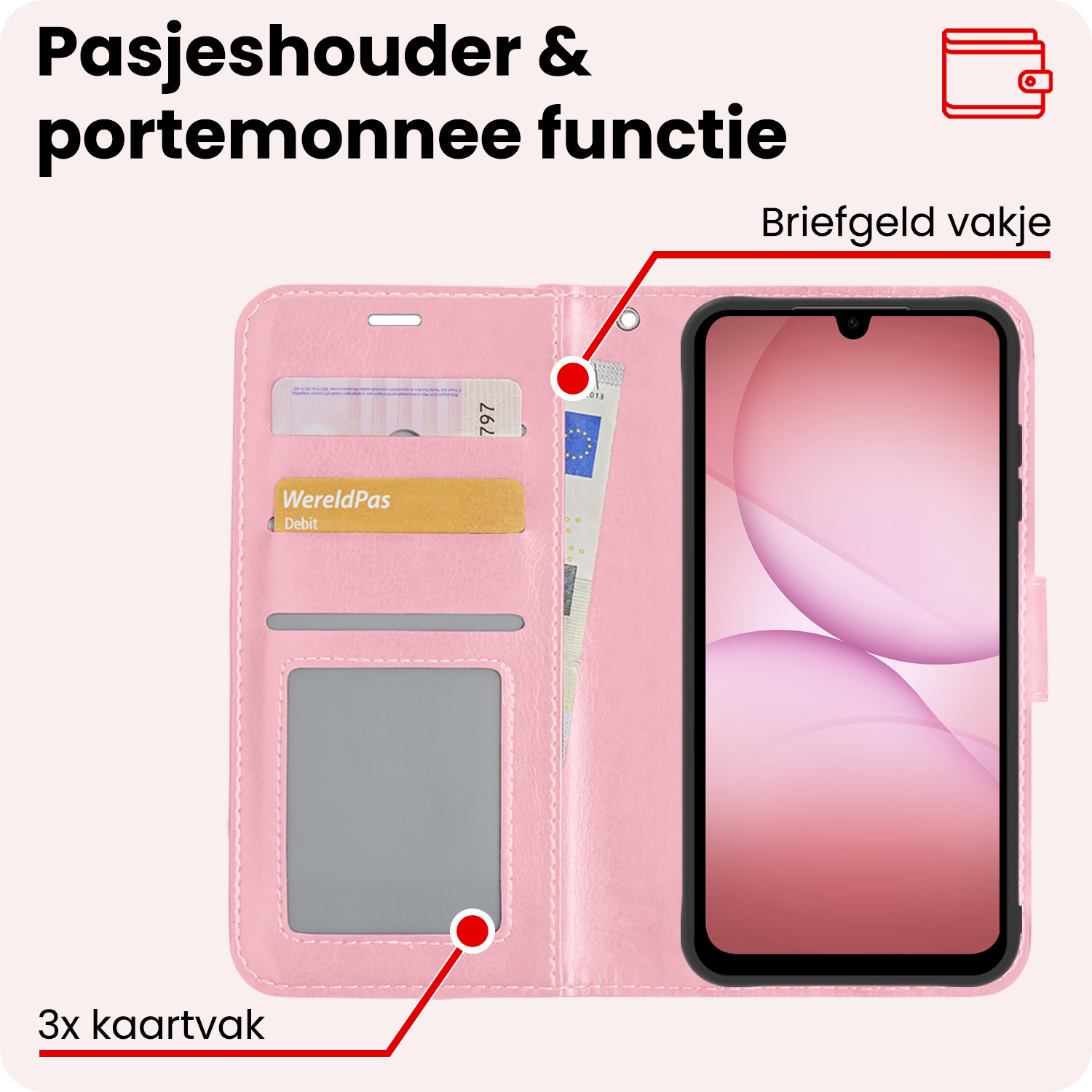 NoXx NoXx Samsung Galaxy A17 Hoesje Bookcase Met 2x Screenprotector - Lichtroze
