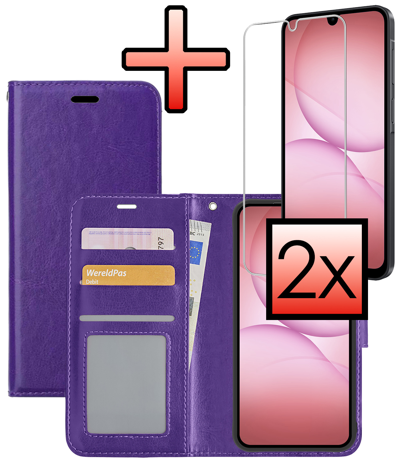 NoXx NoXx Samsung Galaxy A17 Hoesje Bookcase Met 2x Screenprotector - Paars