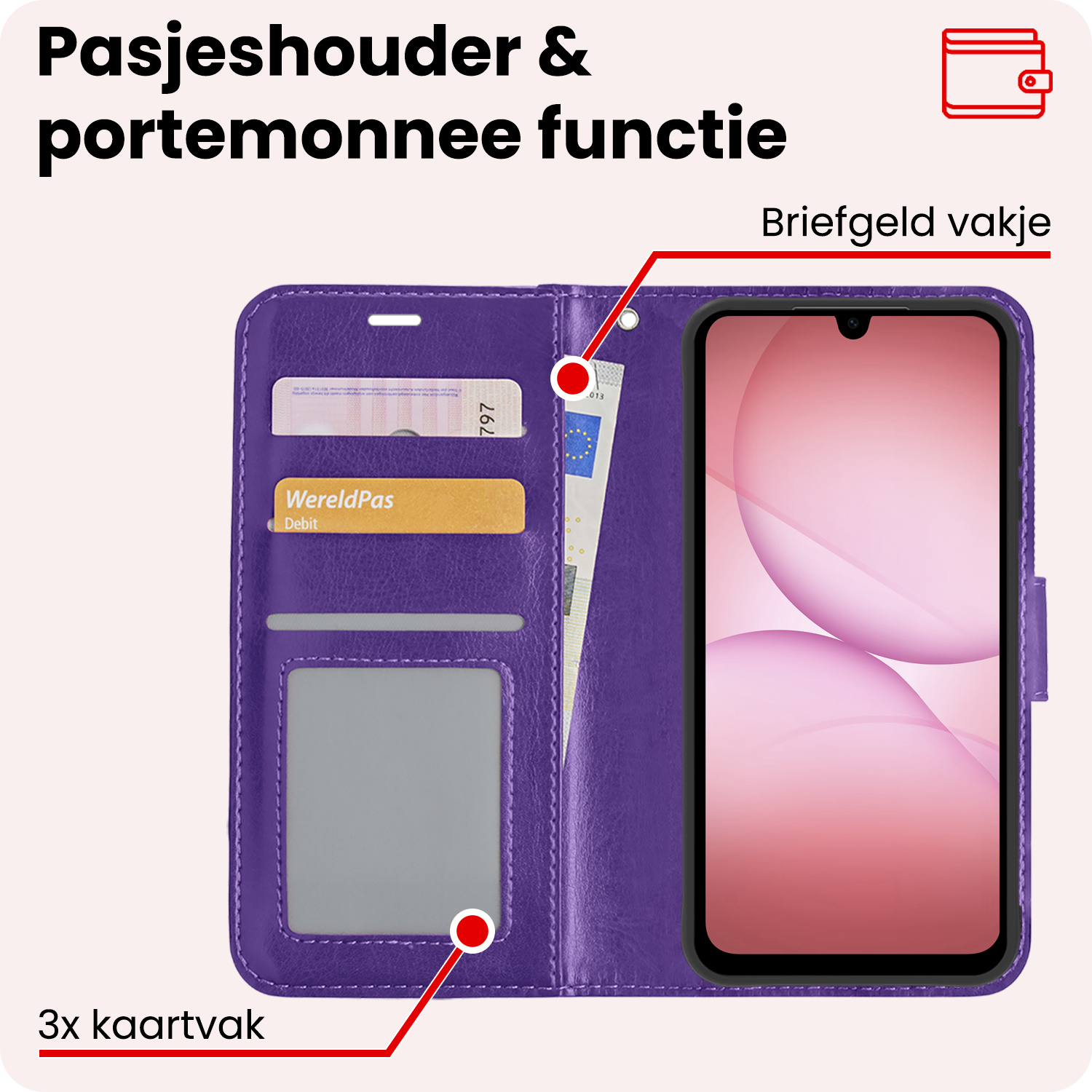 NoXx NoXx Samsung Galaxy A17 Hoesje Bookcase Met 2x Screenprotector - Paars