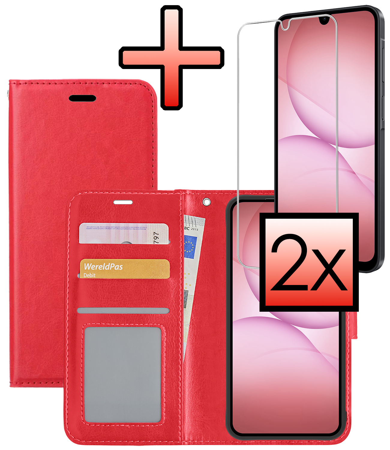 NoXx NoXx Samsung Galaxy A17 Hoesje Bookcase Met 2x Screenprotector - Rood