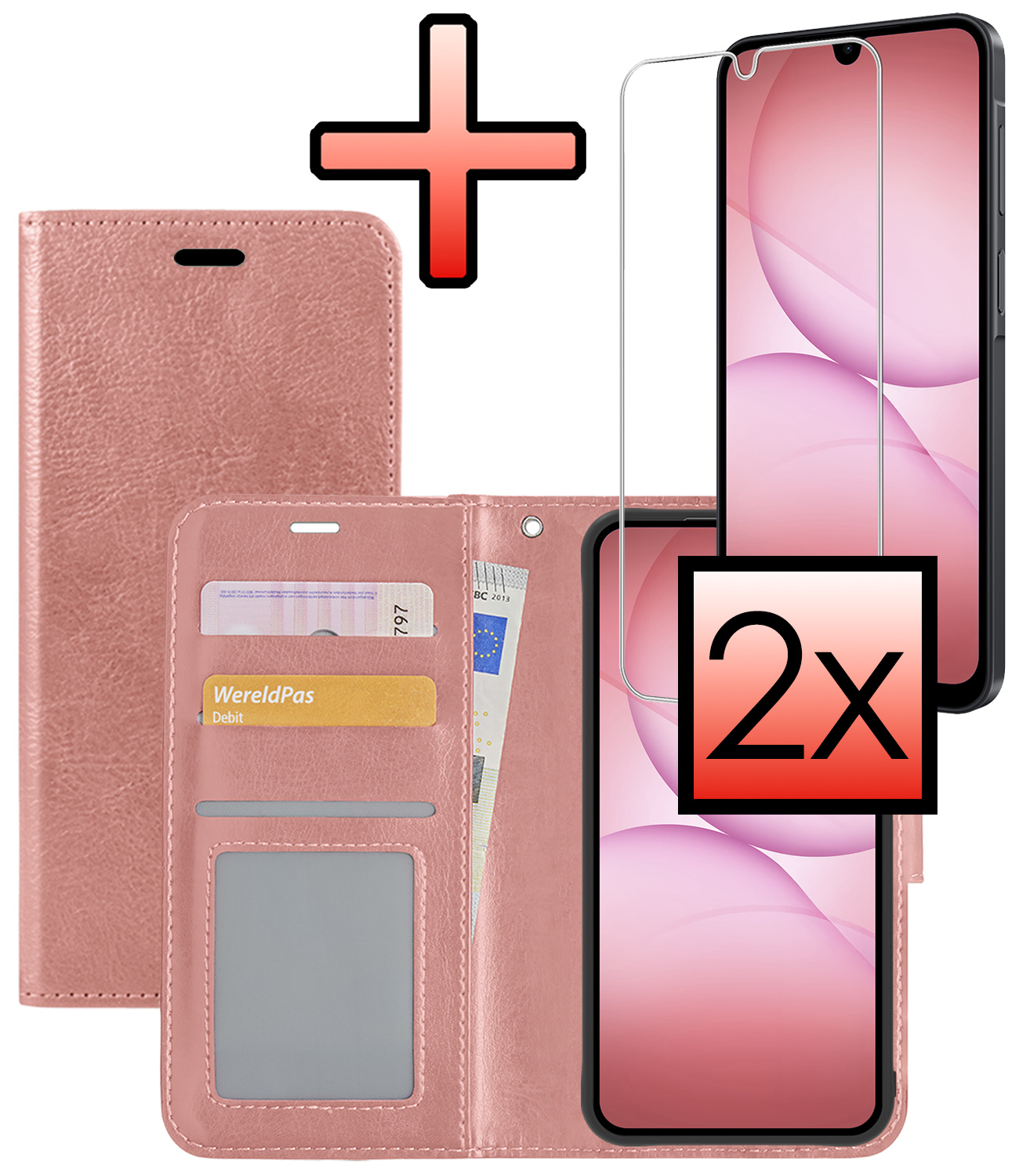 NoXx NoXx Samsung Galaxy A17 Hoesje Bookcase Met 2x Screenprotector - Rose Goud