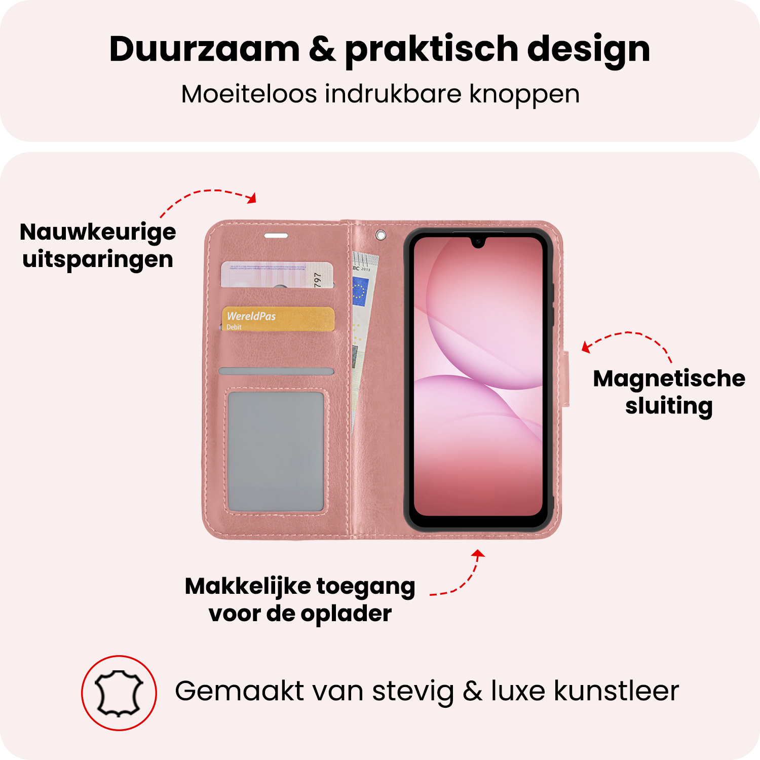 NoXx NoXx Samsung Galaxy A17 Hoesje Bookcase Met 2x Screenprotector - Rose Goud