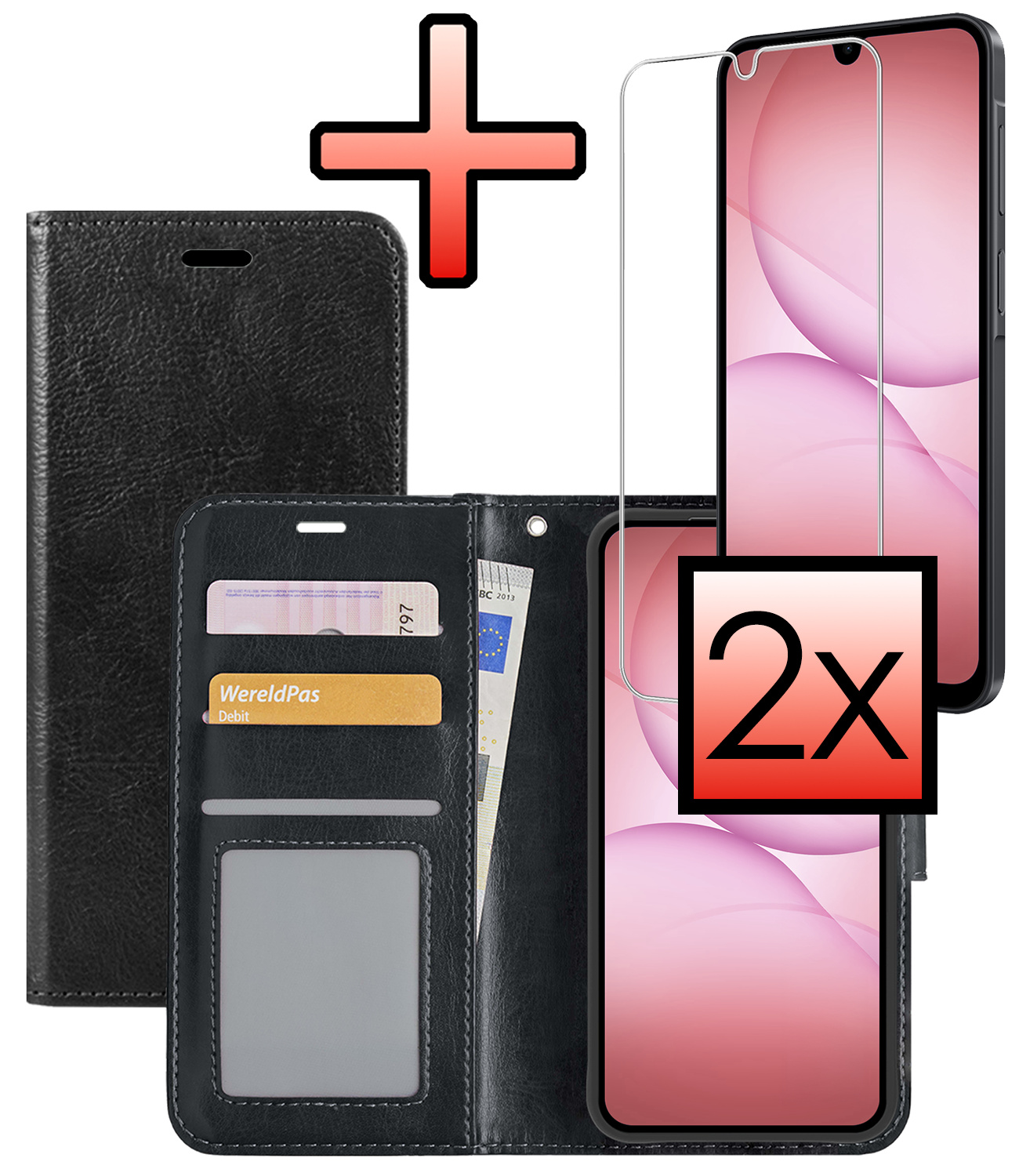 NoXx NoXx Samsung Galaxy A17 Hoesje Bookcase Met 2x Screenprotector - Zwart