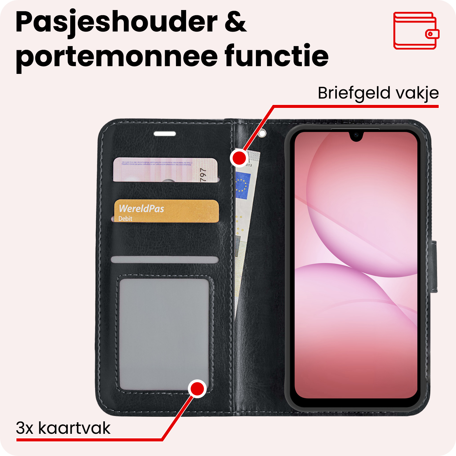 NoXx NoXx Samsung Galaxy A17 Hoesje Bookcase Met 2x Screenprotector - Zwart