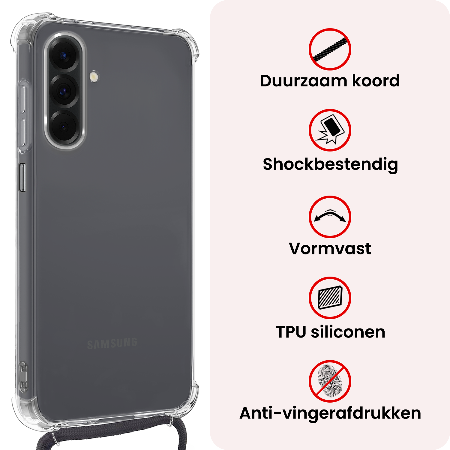 NoXx NoXx Samsung Galaxy A17 Hoesje Transparant Shockproof Met Zwart Koord
