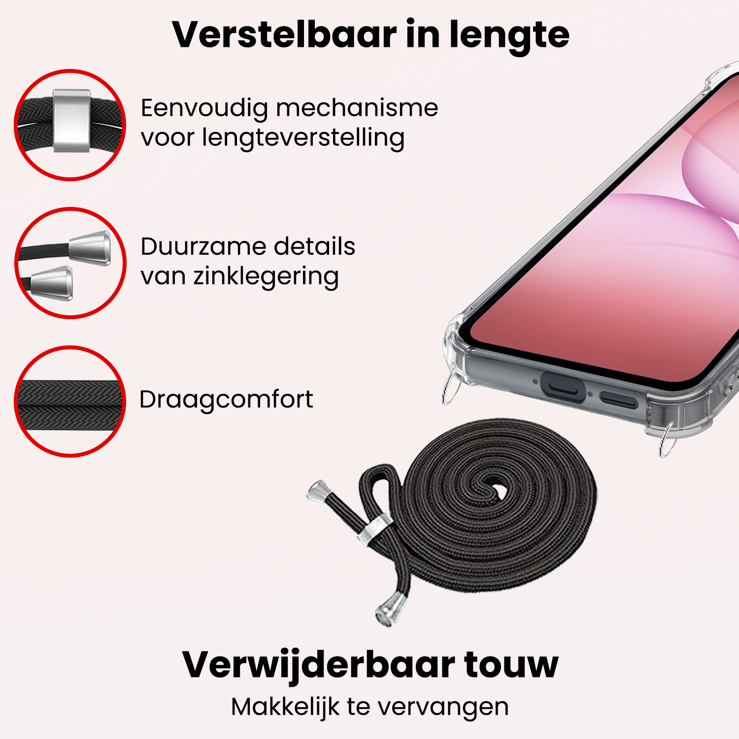 NoXx NoXx Samsung Galaxy A17 Hoesje Transparant Shockproof Met Zwart Koord